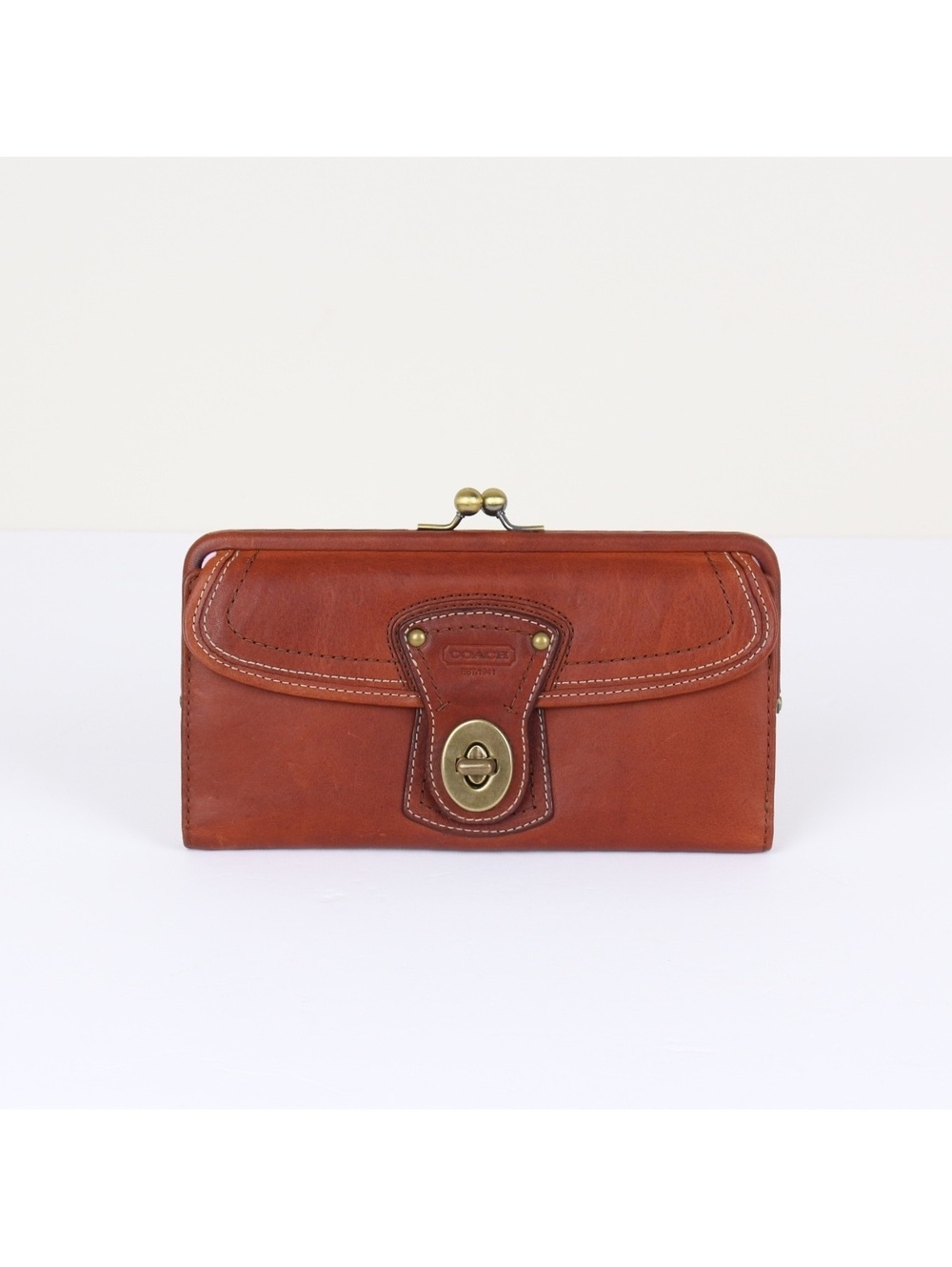 VTG Coach Legacy Whiskey Brown Leather Envelope Wallet Turnlock Kisslock Y2K